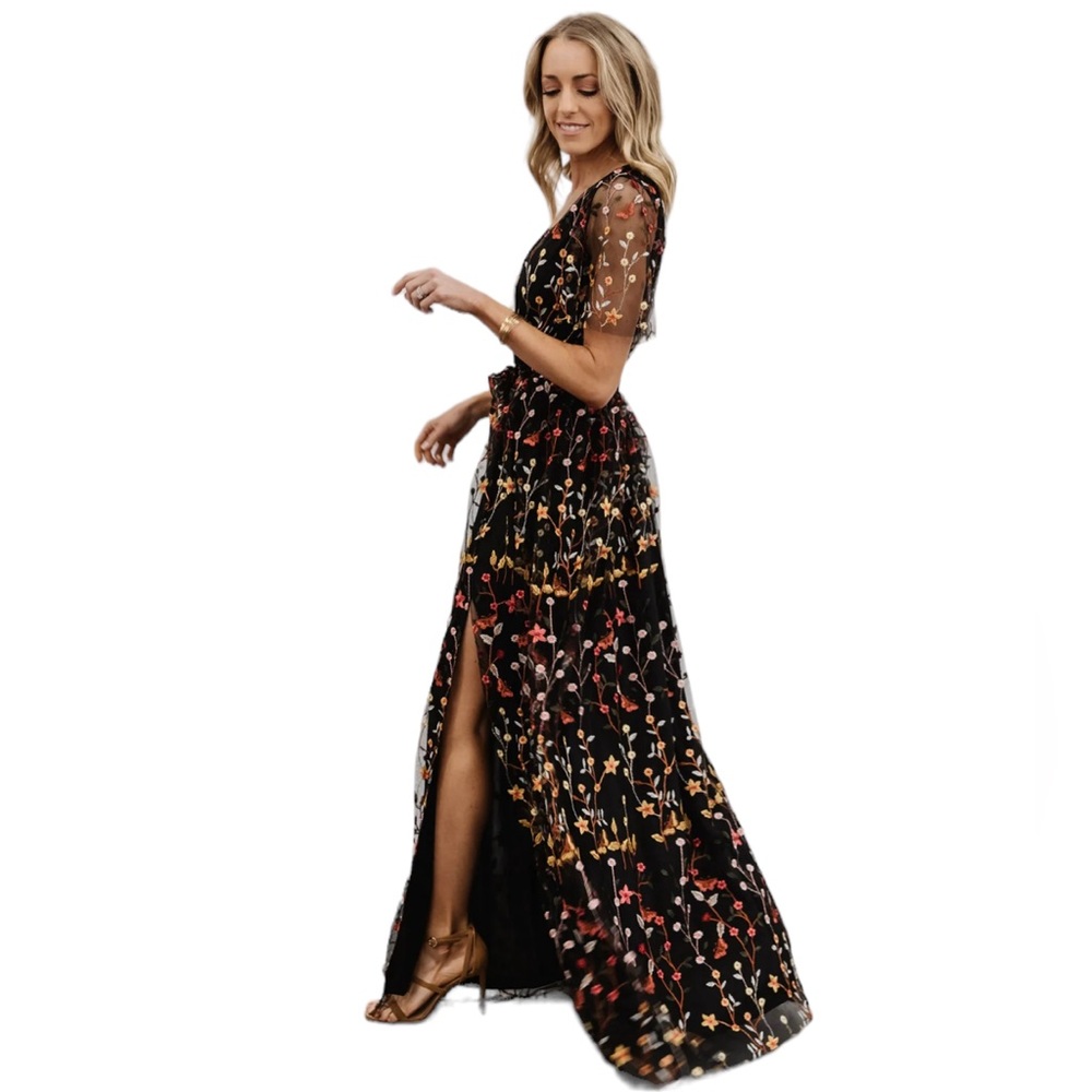 Baltic Born Marseille Embossed Black Multi Floral Maxi Dress Size Large